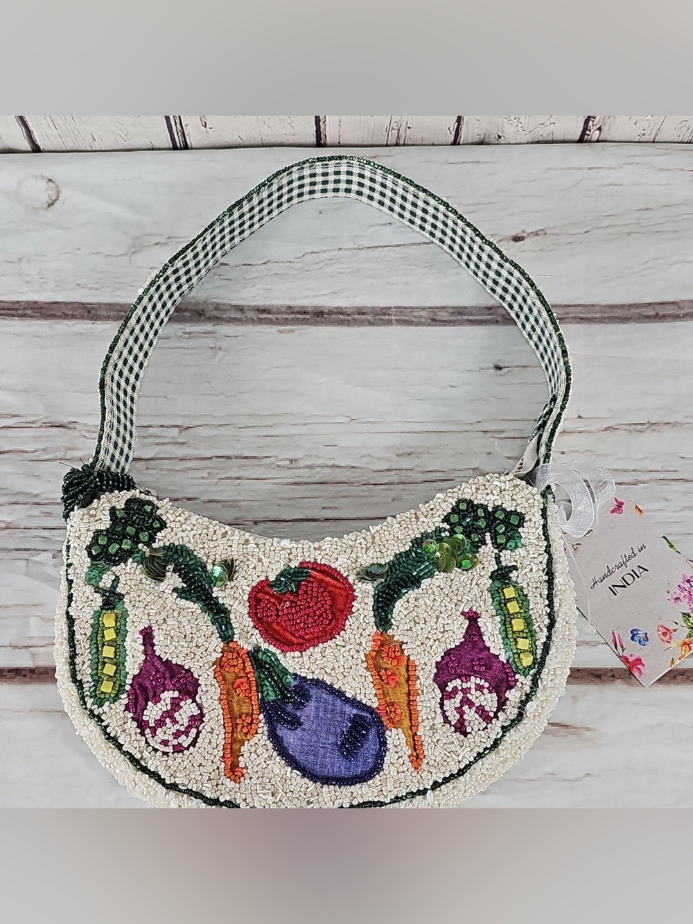 NWT Handmade in India Garden Vegetable Beaded Shoulder Bag White Multi TJ Maxx - Picture 10 of 13
